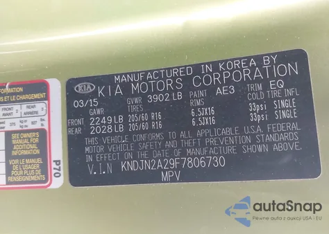 2015 Kia Soul from USA, damaged, VIN KNDJN2A29F7806730